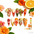 Kentrim Tropical Citrus Floral Press On Nails- 10 Pieces (Single Size)