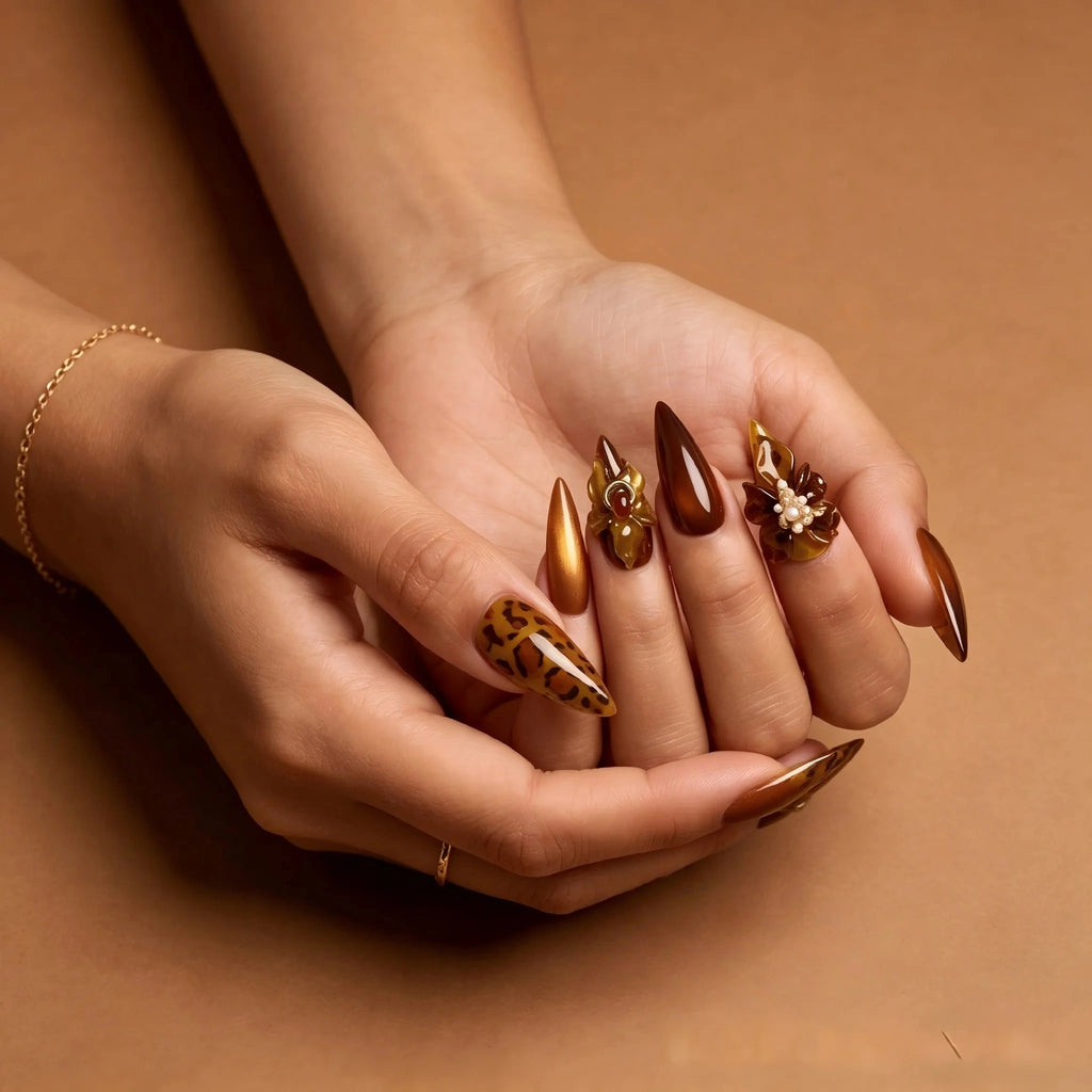 Kentrim Leopard Print Stiletto Press On Nails- 10 Pieces (Single Size)