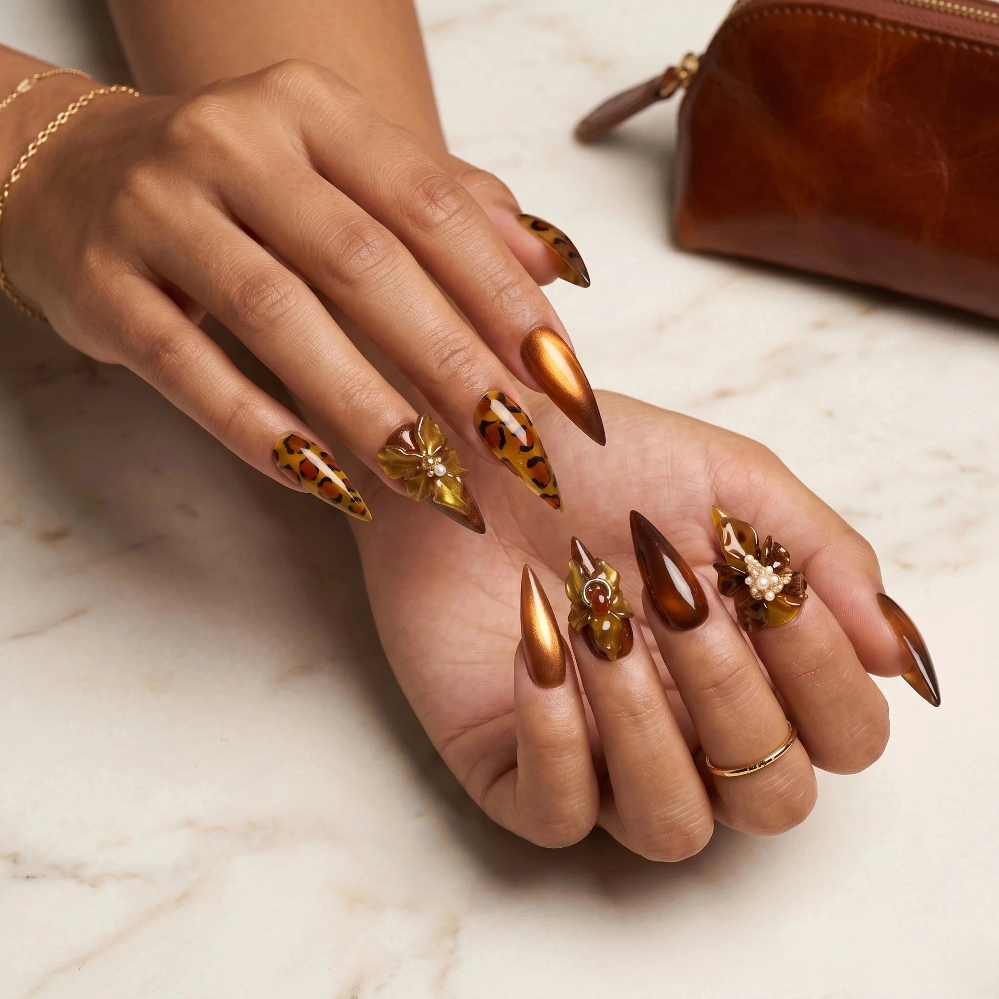 Kentrim Leopard Print Stiletto Press On Nails- 10 Pieces (Single Size) Secondary image