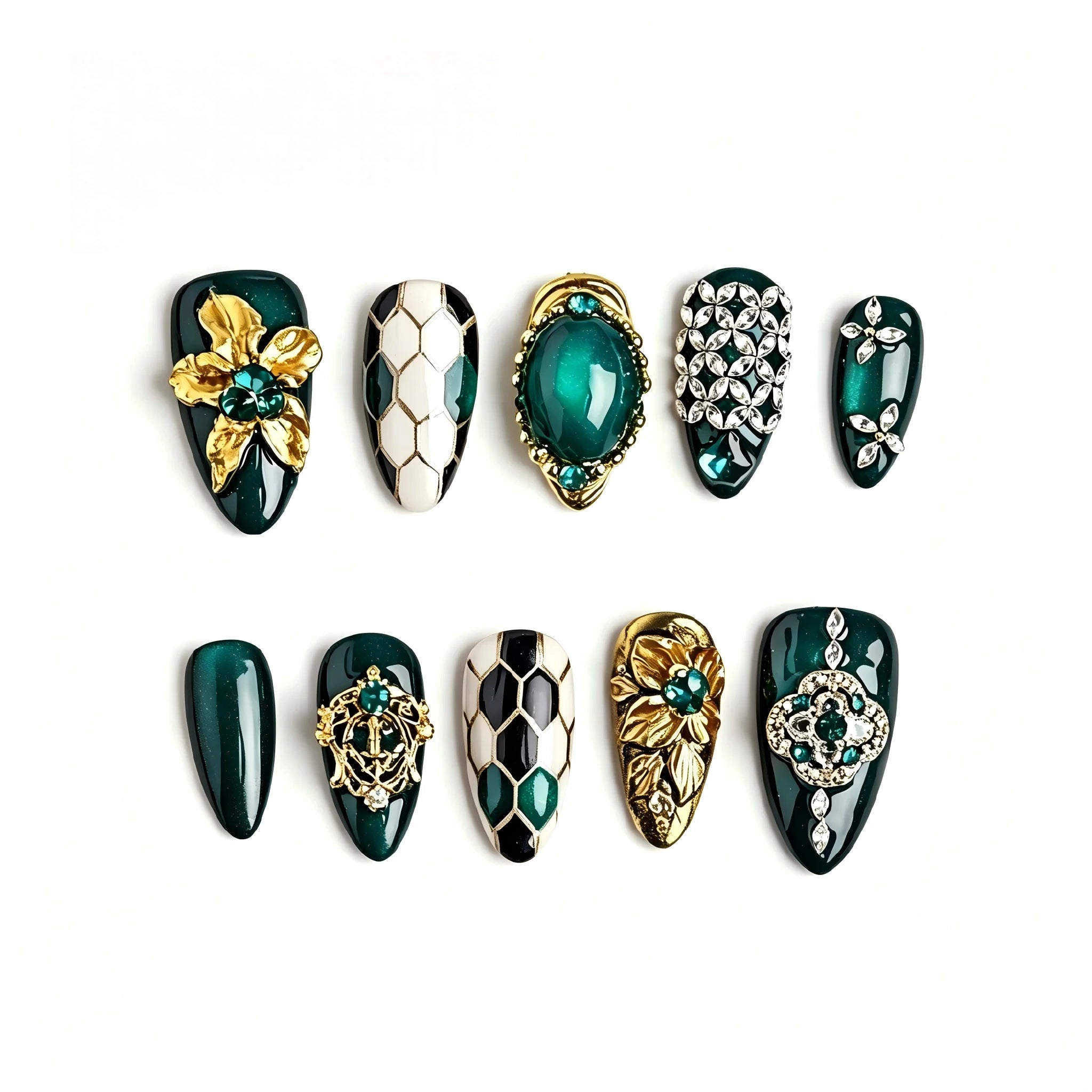 Kentrim Floral Gem Long Almond Press On Nails - 10 Pieces (Single Size) Main image