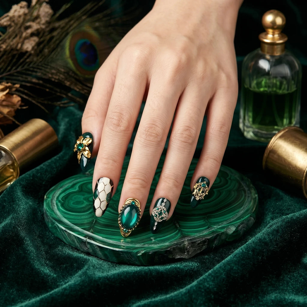 Kentrim Floral Gem Long Almond Press On Nails - 10 Pieces (Single Size)