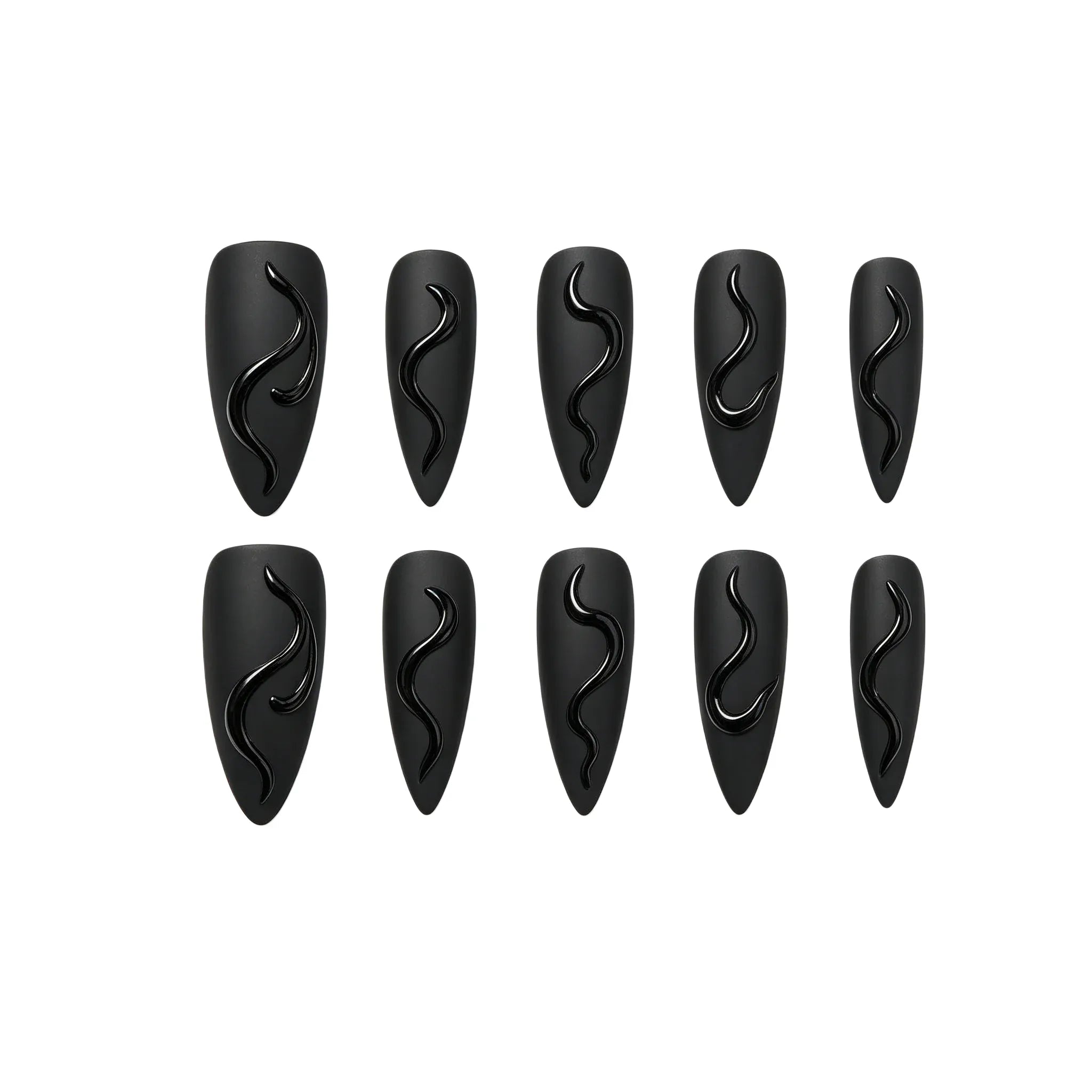 Kentrim Jelly Glue Black Kentrim Matte Black 3D Liquid Curve Stiletto Press On Nails - 24 Pieces (12 Sizes)