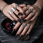 Kentrim Jelly Glue Black Kentrim Matte Black 3D Liquid Curve Stiletto Press On Nails - 24 Pieces (12 Sizes)