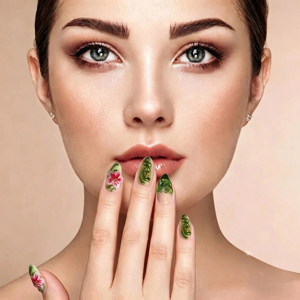Kentrim Floral Garden 3D Press On Nails- 10 Pieces (Single Size)