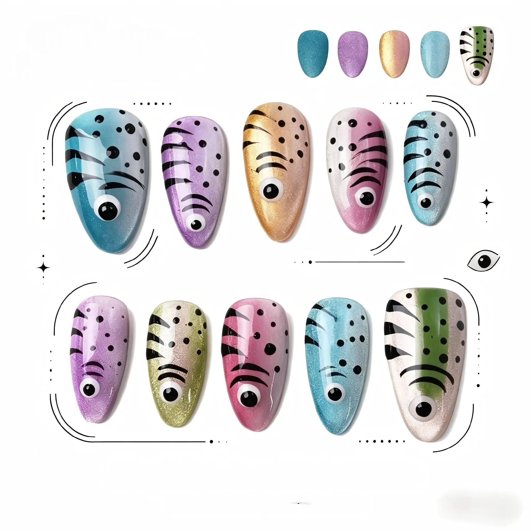 Fish Print Press On Nails – Evil Eye Glitter Collection 10 Pieces (Single Size) Secondary image