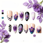 Kentrim Purple Floral Cow Print Press On Nails- 10 Pieces (Single Size)