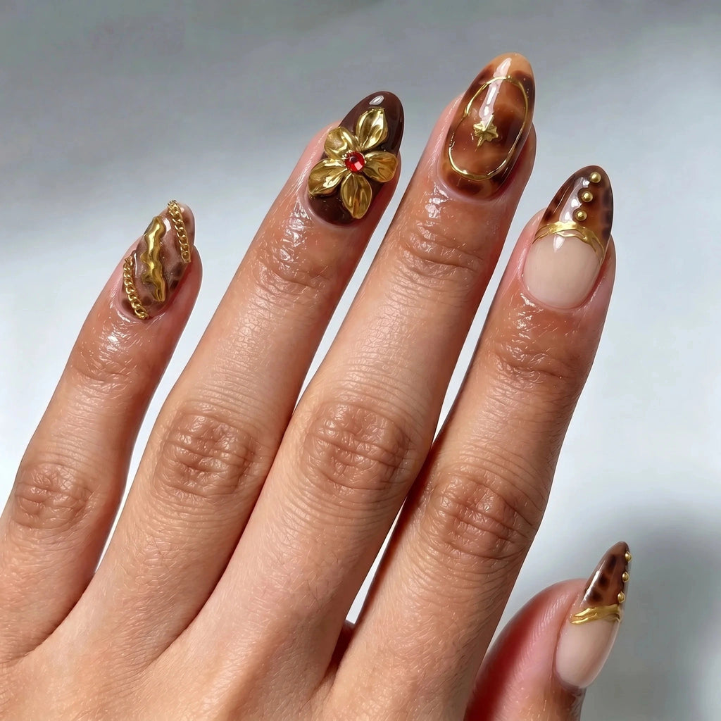 Kentrim Tortoiseshell Almond Press On Nails- 10 Pieces (Single Size)