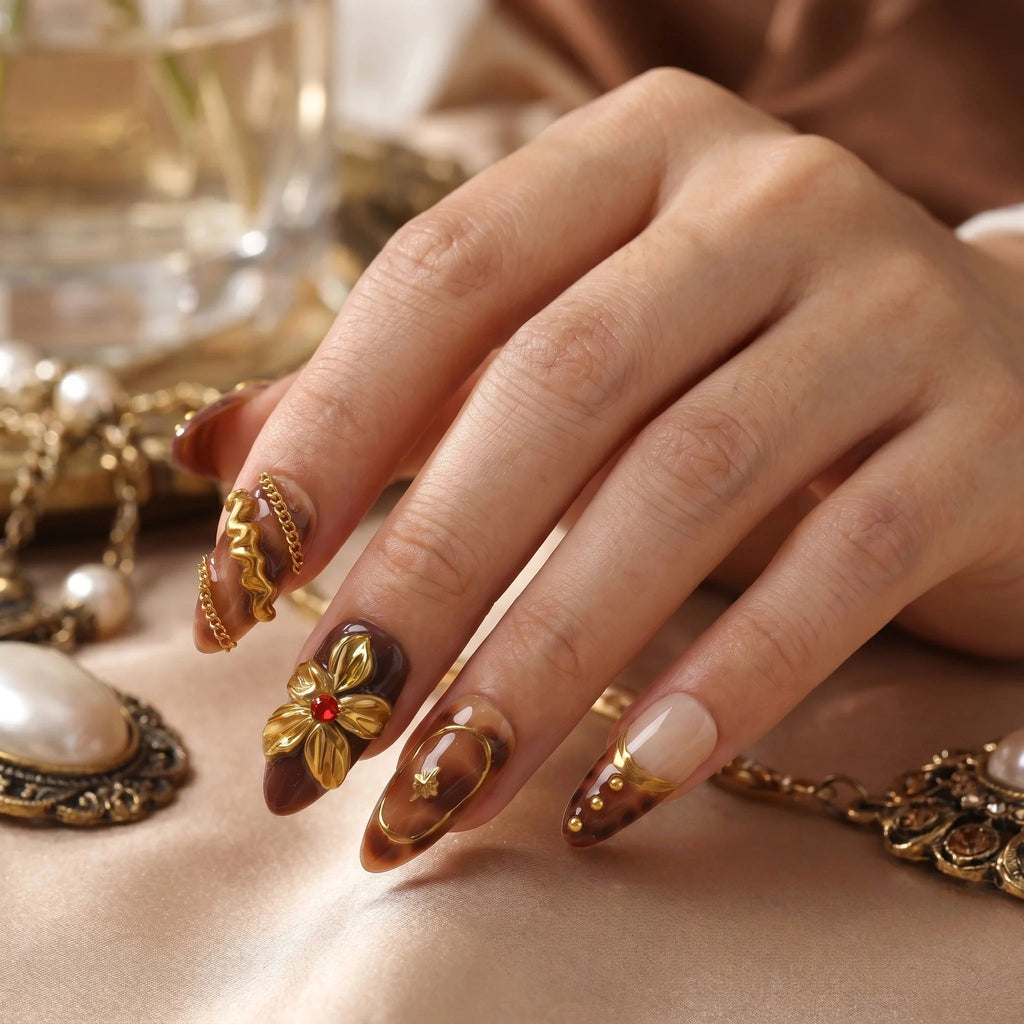 Kentrim Tortoiseshell Almond Press On Nails- 10 Pieces (Single Size)