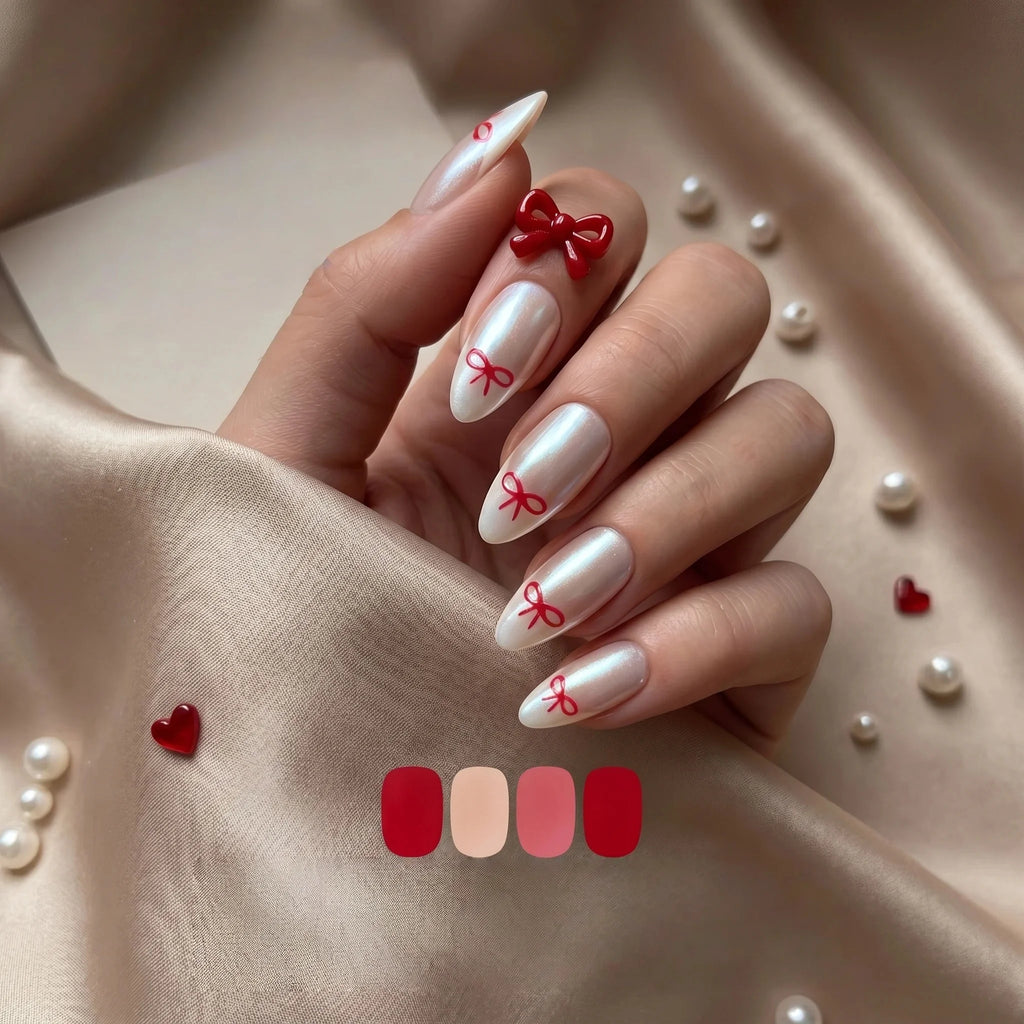 Kentrim Red Bow Short Almond Press On Nails - 10 Pieces (Single Size)