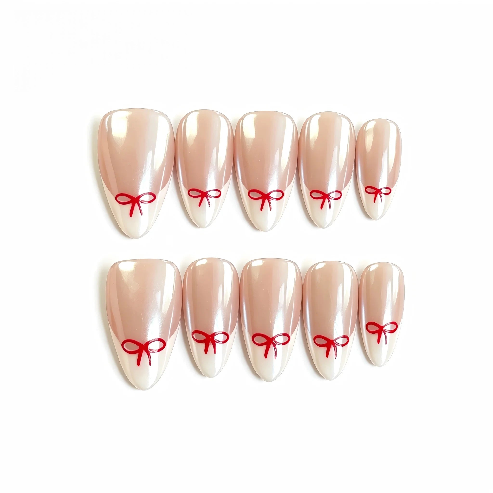 Kentrim Red Bow Short Almond Press On Nails - 10 Pieces (Single Size) Main image
