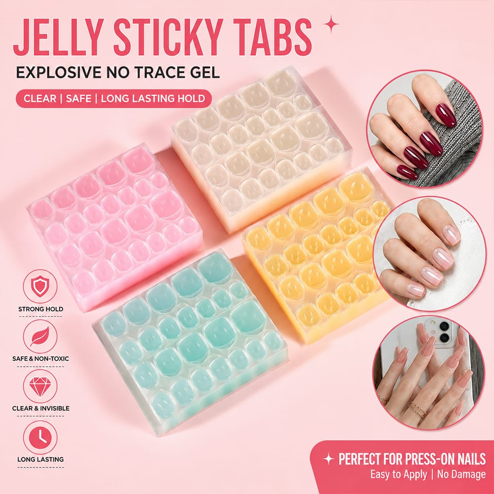 Nail Adhesive Tabs | Jelly Sticky Pads for Reusable Press On Nails, 24 Pcs, 15 Sizes - Kentrim Main image
