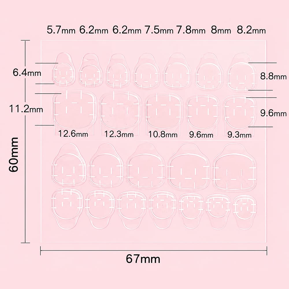 Nail Adhesive Tabs | Jelly Sticky Pads for Reusable Press On Nails, 24 Pcs, 15 Sizes