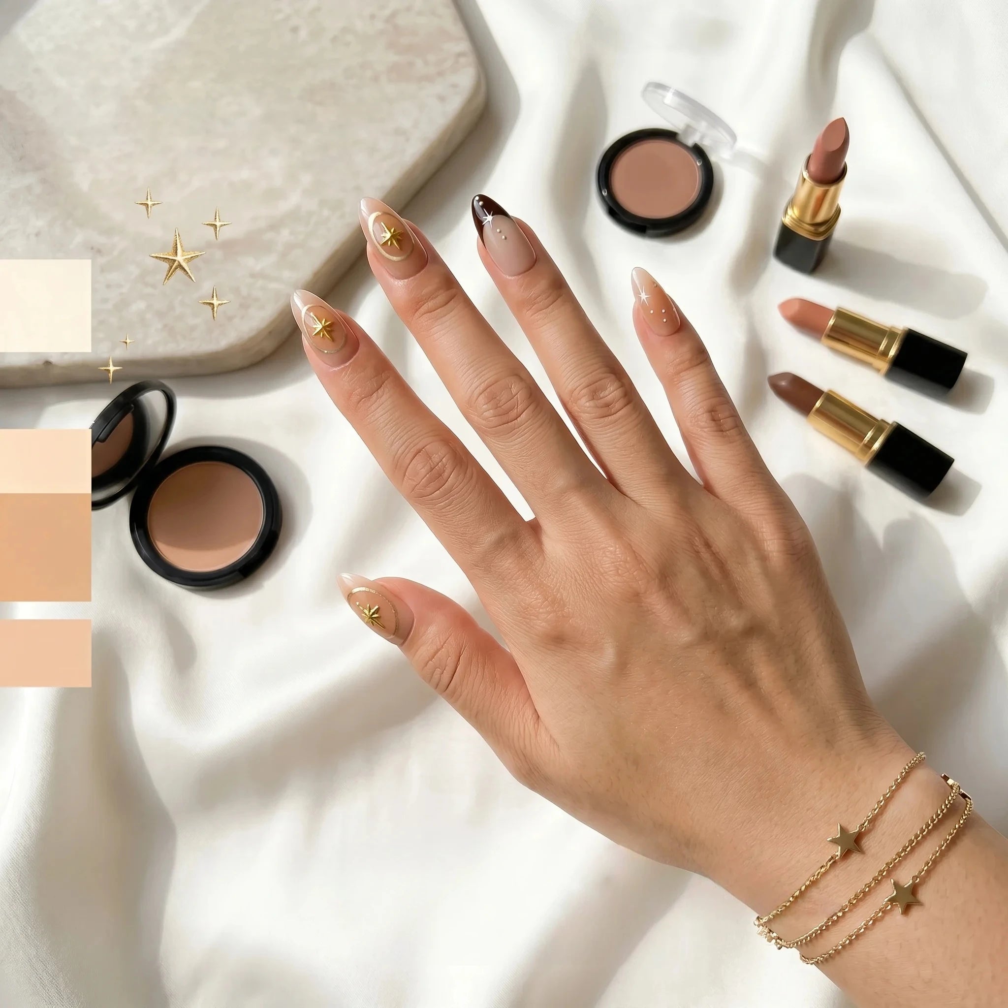 Kentrim Neutral Starlight Black French Tip Short Almond Press On Nails- 10 Pieces (Single Size) Secondary image