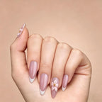 Kentrim Sweet Pink French Tip 3D Flower Medium Almond Press On Nails - 24 Pieces, 12 Sizes