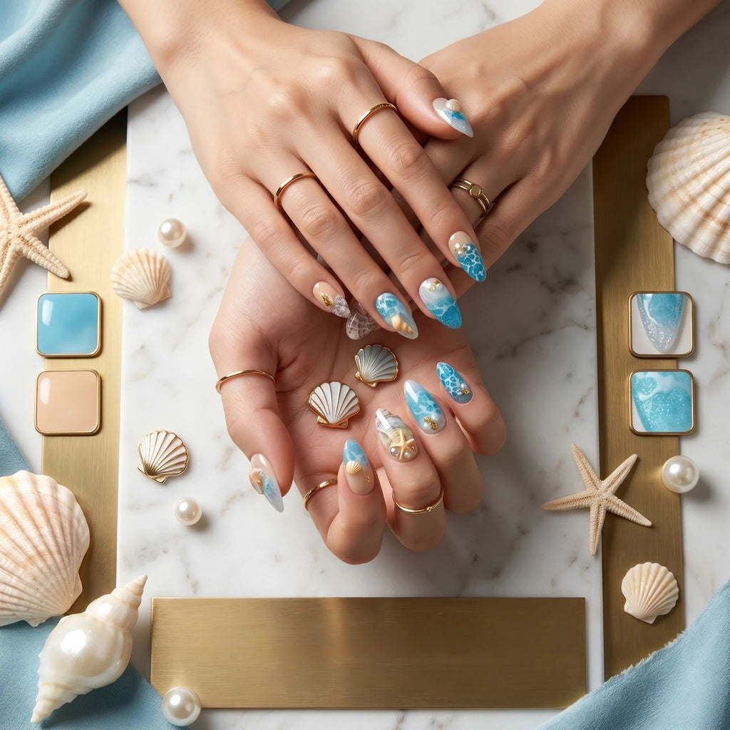 Kentrim Ocean Breeze Medium Almond Press On Nails- 10 Pieces (Single Size)