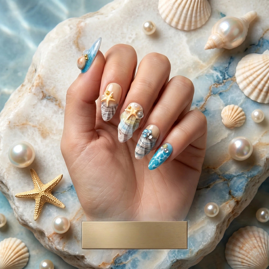 Kentrim Ocean Breeze Medium Almond Press On Nails- 10 Pieces (Single Size)