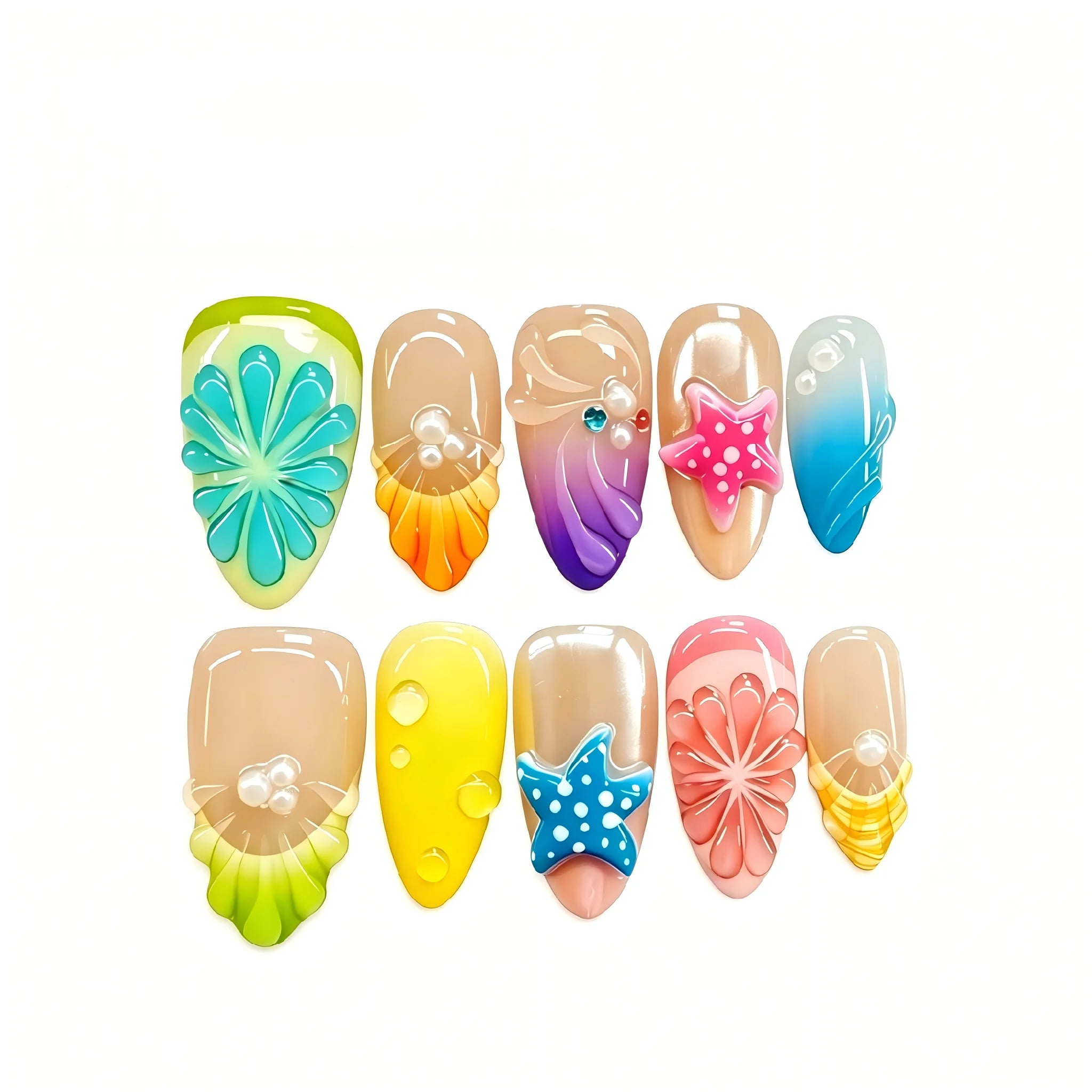 Kentrim Oceanic Dream Medium Almond Press On Nails- 10 Pieces (Single Size)