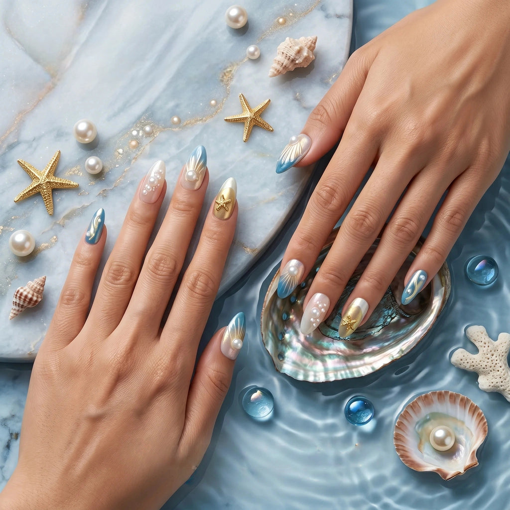 Kentrim Oceanic Shell Press On Nails - 10 Pieces (Single Size)