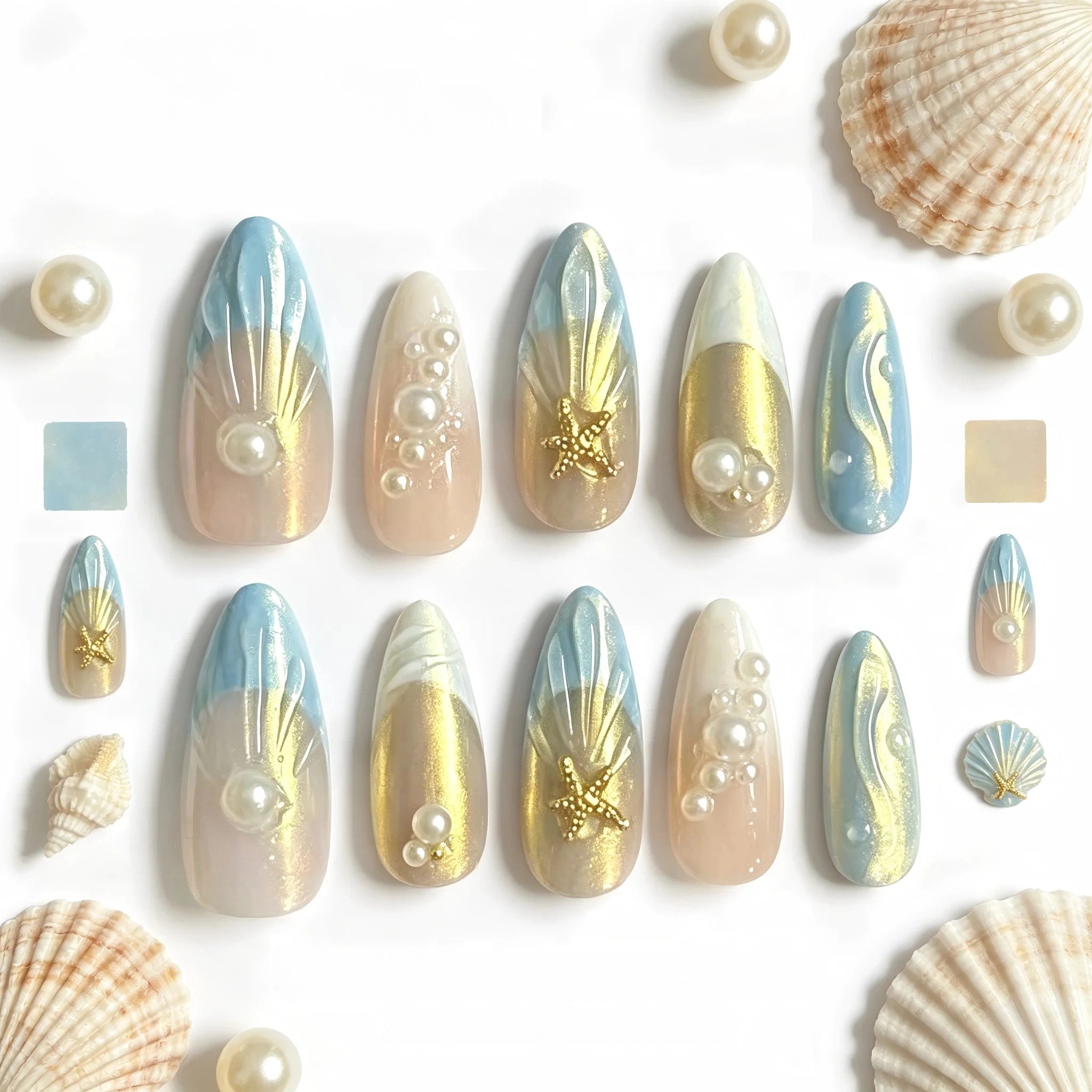 Kentrim Oceanic Shell Press On Nails - 10 Pieces (Single Size)