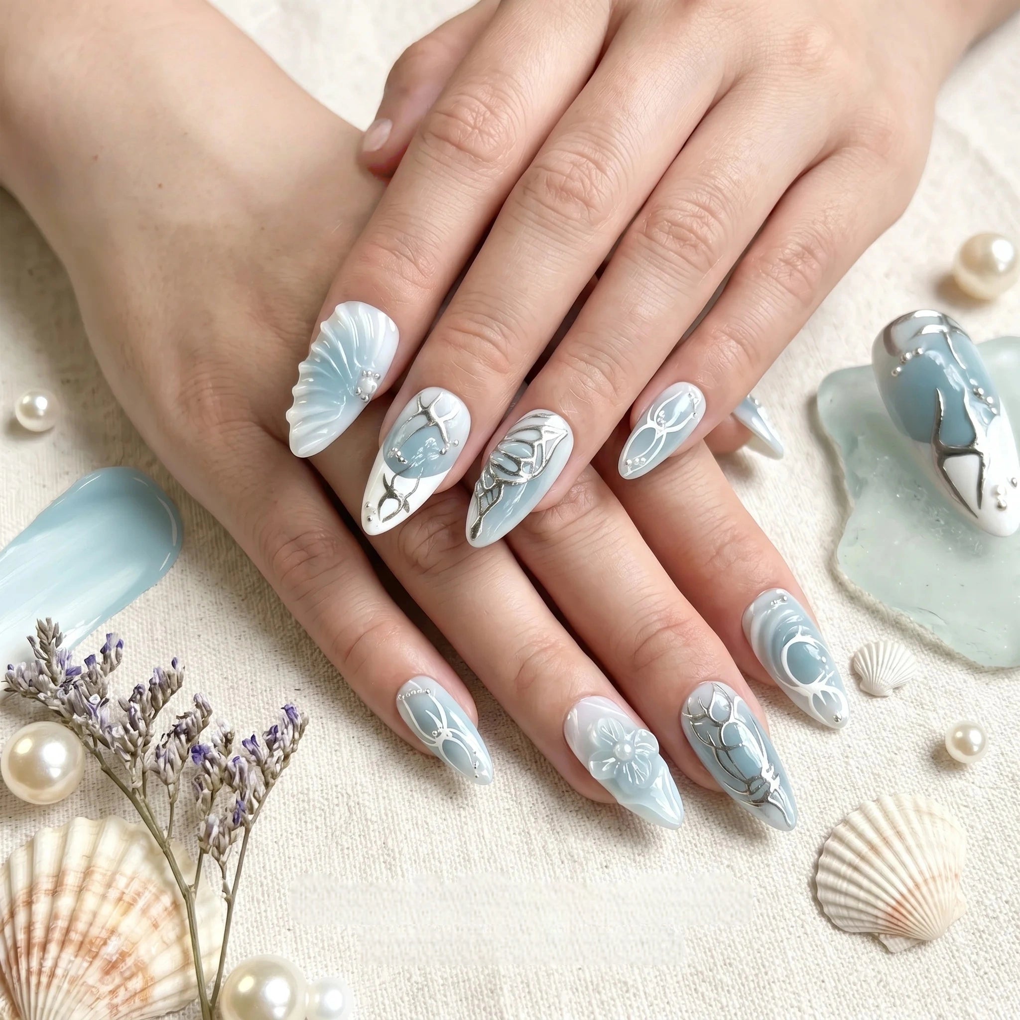 Kentrim Oceanic Shell Press On Nails - 10 Pieces (Single Size) Secondary image