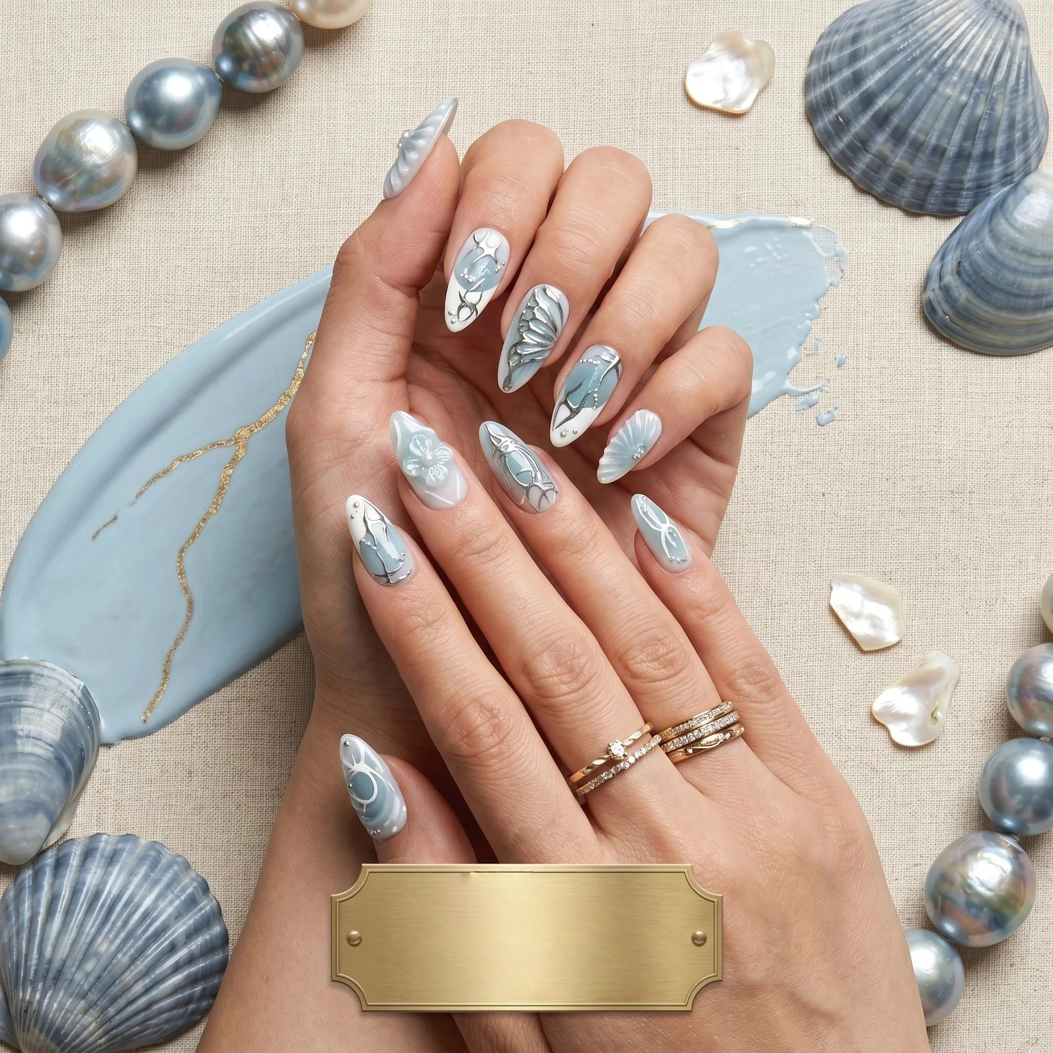 Kentrim Oceanic Shell Press On Nails - 10 Pieces (Single Size)