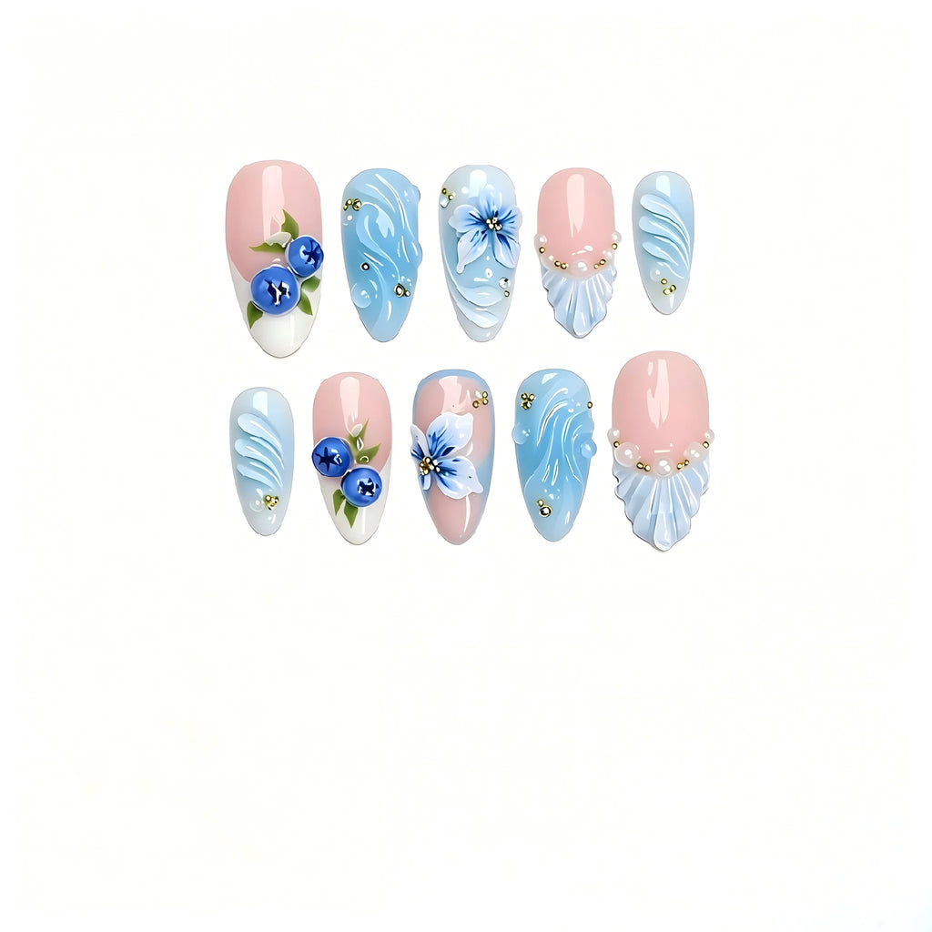 Kentrim Pastel Floral Elegance Medium Almond Press On Nails- 10 Pieces (Single Size)