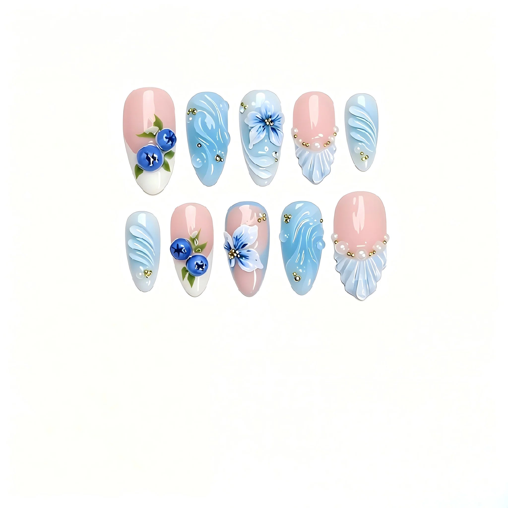 Kentrim Pastel Floral Elegance Medium Almond Press On Nails- 10 Pieces (Single Size)