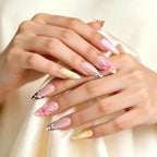 Kentrim Pink Leopard Print 3D Flower Medium Almond Press On Nails - 24 Pieces, 12 Sizes