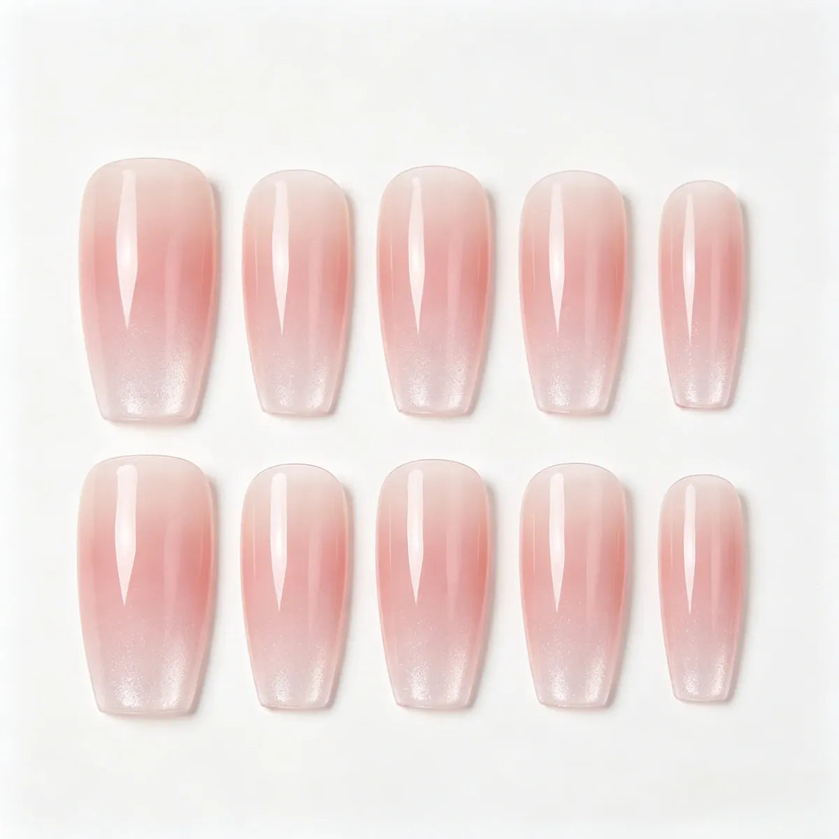 Kentrim Jelly Glue Pink Kentrim Pink White Glitter Gradient Coffin Press On Nails - 24 Pieces (12 Sizes)