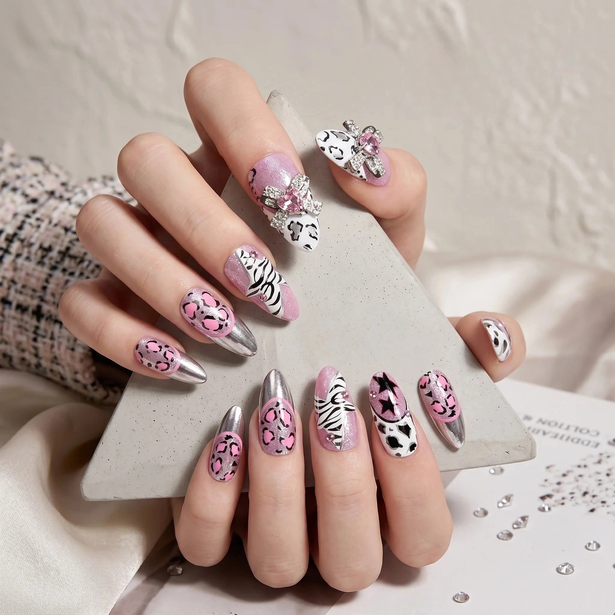Kentrim Pink Zebra Leopard Print Press On Nails- 10 Pieces (Single Size)