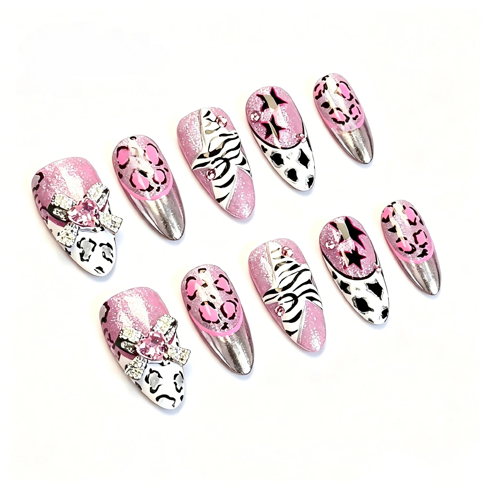 Kentrim Pink Zebra Leopard Print Press On Nails- 10 Pieces (Single Size)