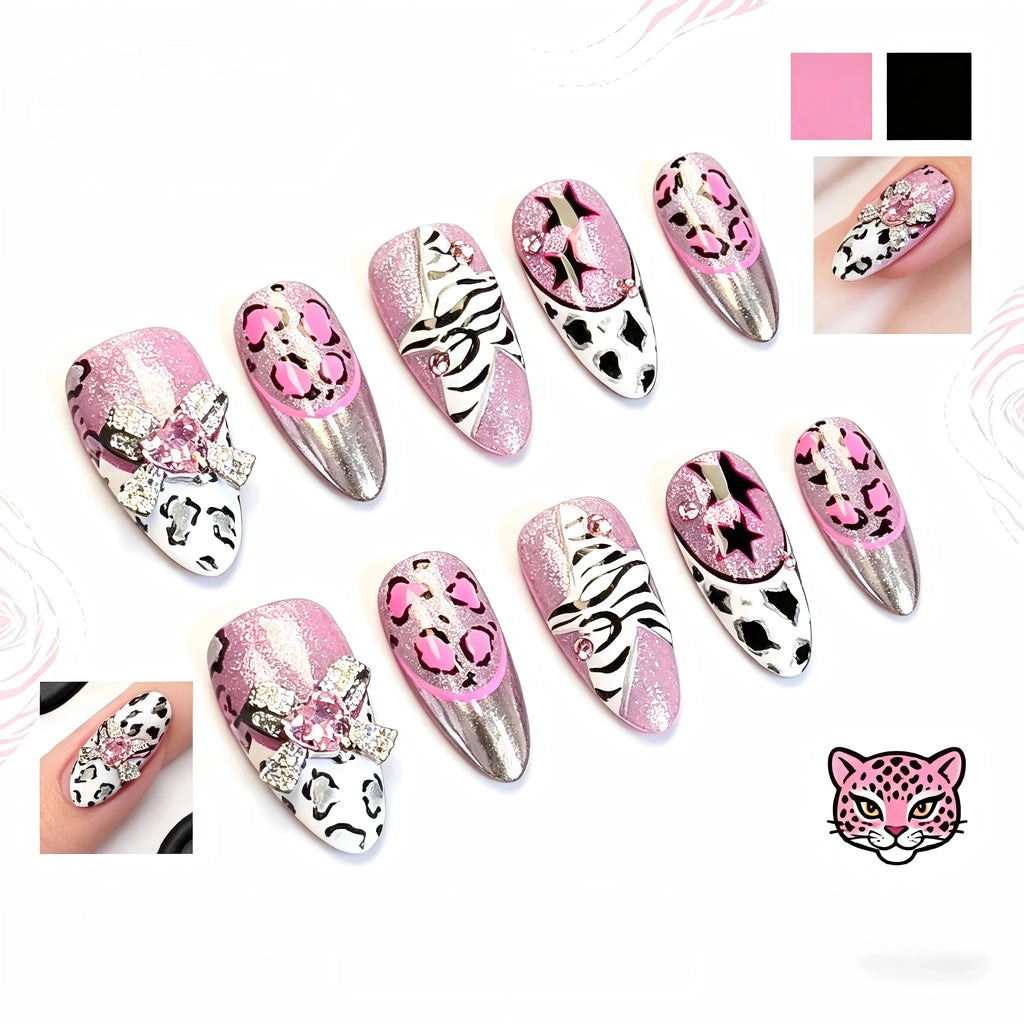 Kentrim Pink Zebra Leopard Print Press On Nails- 10 Pieces (Single Size)
