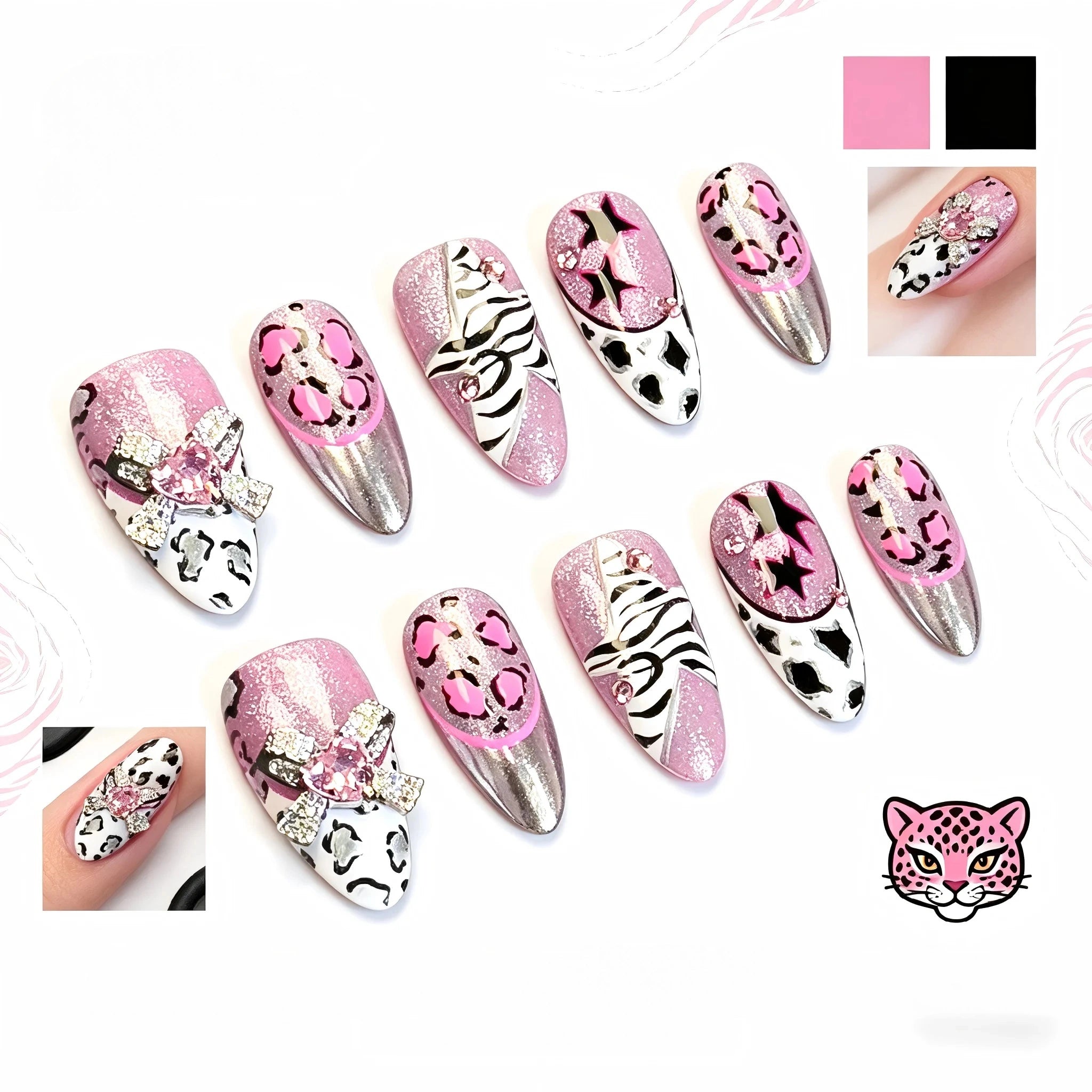 Kentrim Pink Zebra Leopard Print Press On Nails- 10 Pieces (Single Size)