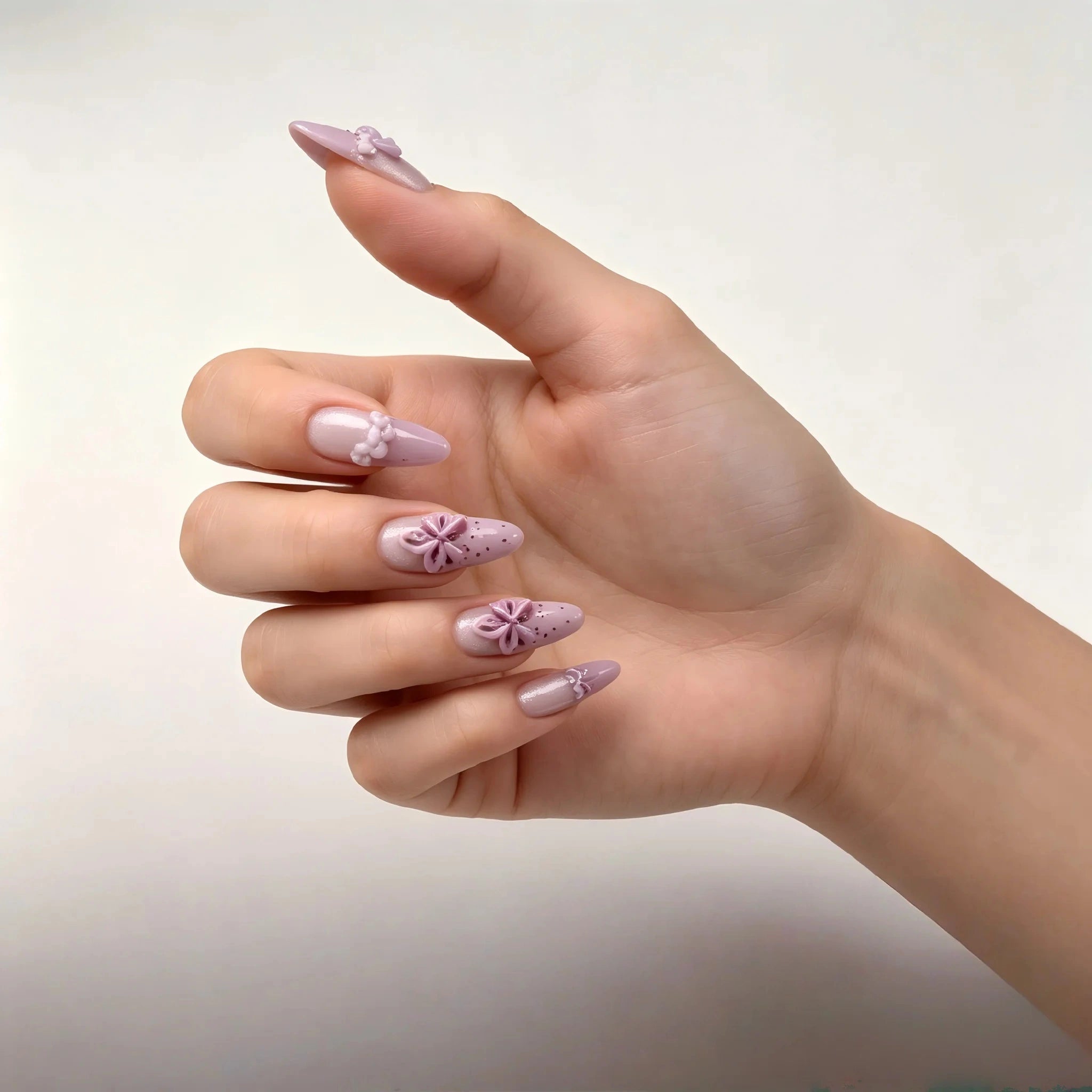 Kentrim Lavender 3D Flower & Bow Press On Nails- 10 Pieces (Single Size)