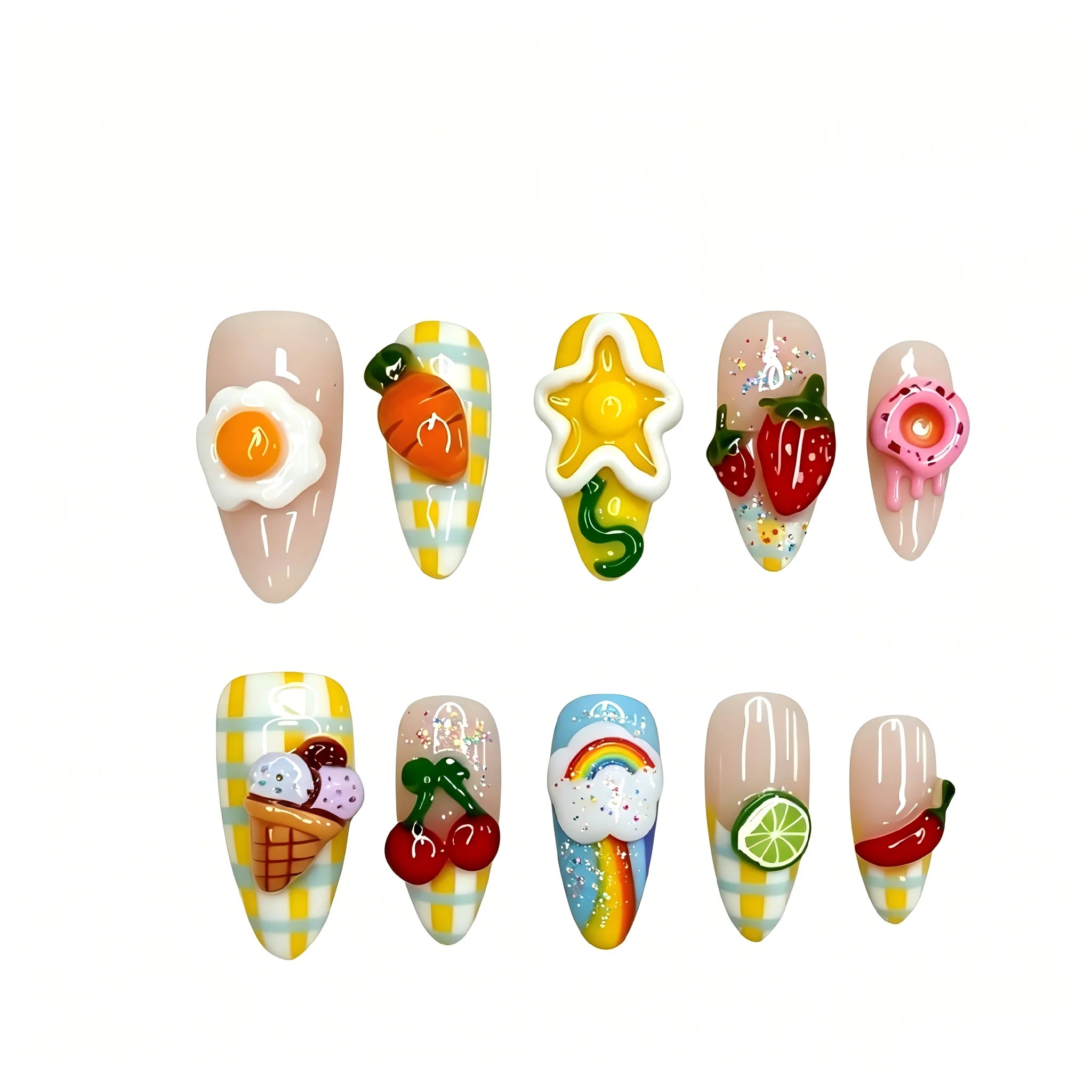 Kentrim Playful Delights Medium Almond Press On Nails- 10 Pieces (Single Size)