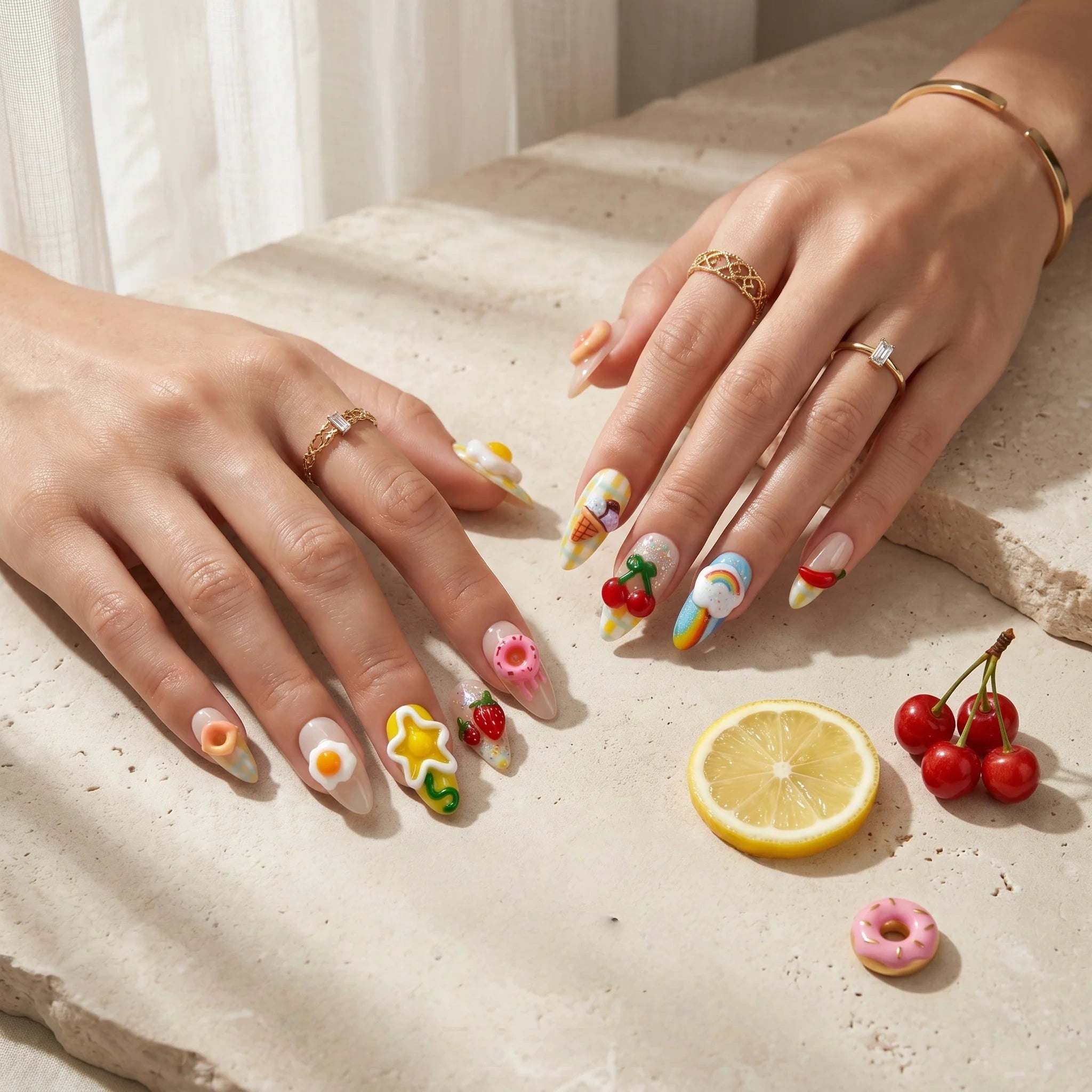 Kentrim Playful Delights Medium Almond Press On Nails- 10 Pieces (Single Size)