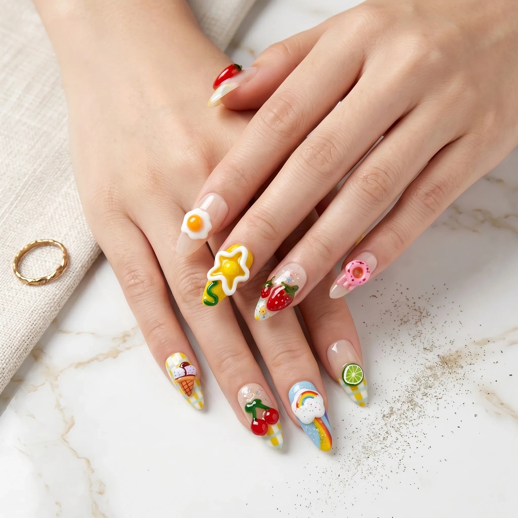 Kentrim Playful Delights Medium Almond Press On Nails- 10 Pieces (Single Size)