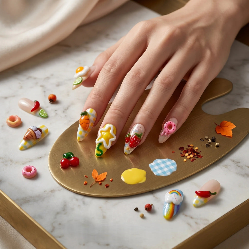 Kentrim Playful Delights Medium Almond Press On Nails- 10 Pieces (Single Size)