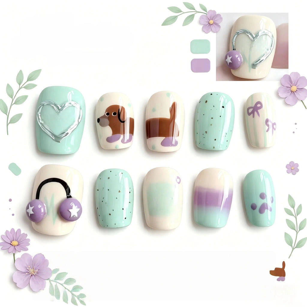 Kentrim Pup & Pastel Press On Nails - 10 Pieces (Single Size)