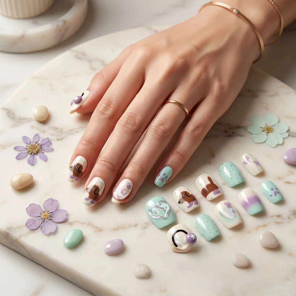 Kentrim Pup & Pastel Press On Nails - 10 Pieces (Single Size)