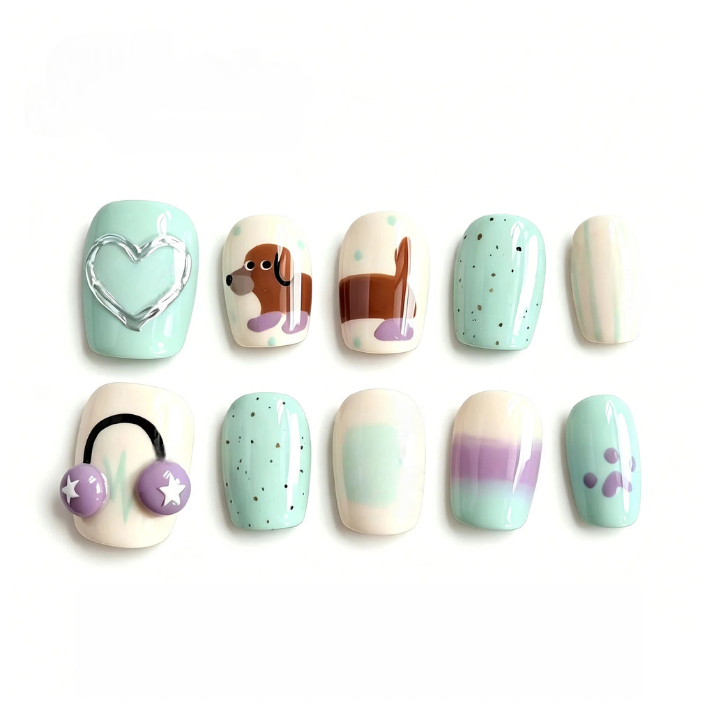 Kentrim Pup & Pastel Press On Nails - 10 Pieces (Single Size)