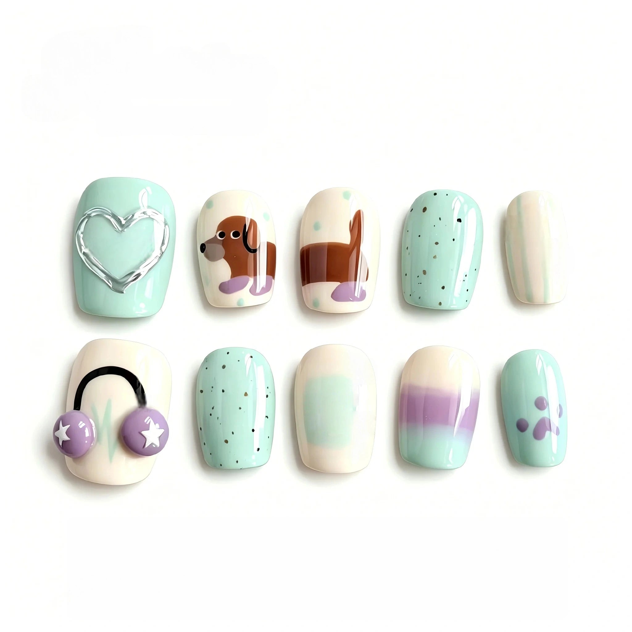 Kentrim Pup & Pastel Press On Nails - 10 Pieces (Single Size)