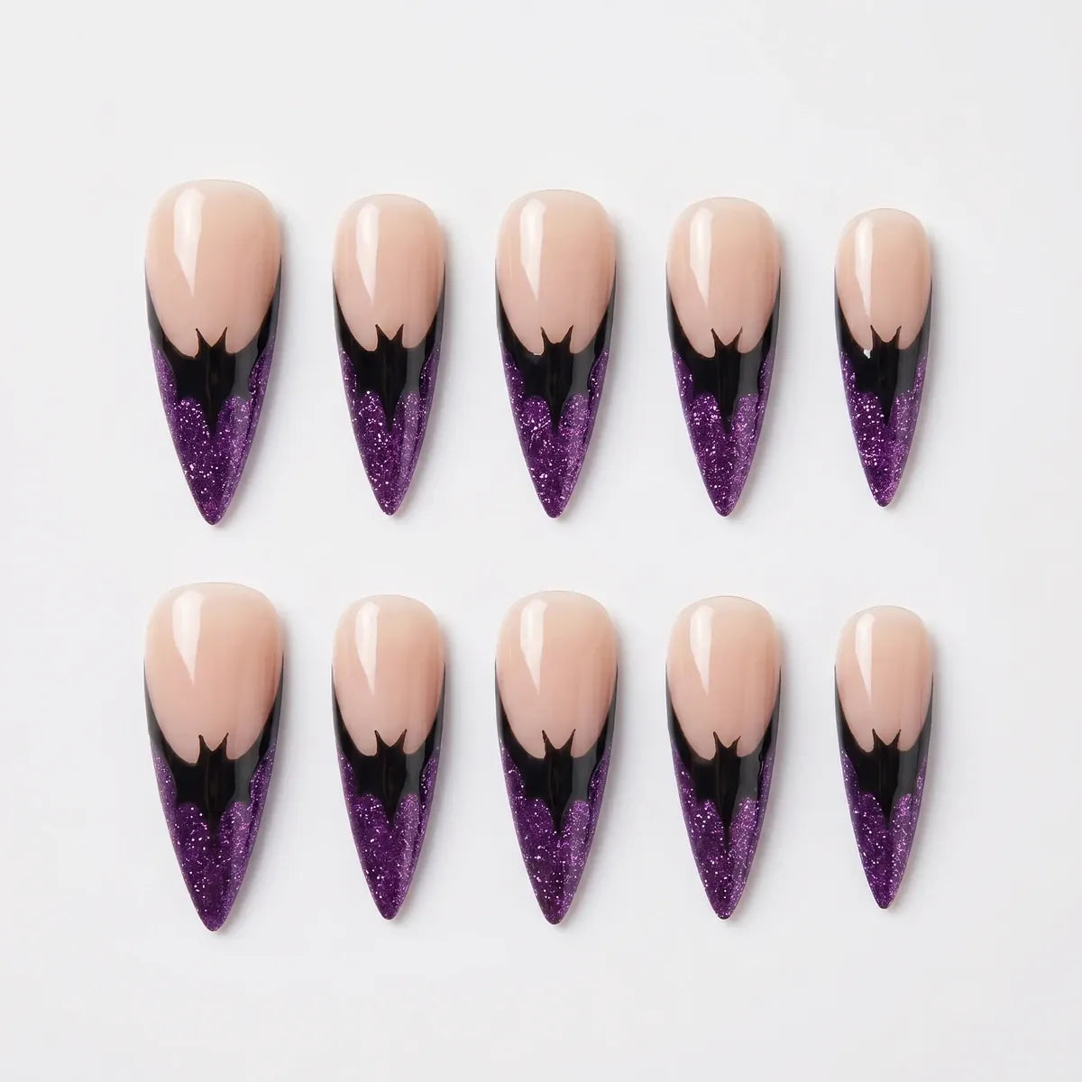 Kentrim Jelly Glue Purple Kentrim Purple Glitter Bat Stiletto Halloween Press On Nails - 24 Pieces (12 Sizes)