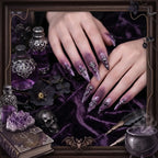 Kentrim Jelly Glue Purple Kentrim Purple Gradient Silver Cross Spider Halloween Stiletto Press On Nails - 24 Pieces (12 Sizes)