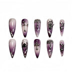 Kentrim Jelly Glue Purple Kentrim Purple Gradient Silver Cross Spider Halloween Stiletto Press On Nails - 24 Pieces (12 Sizes)