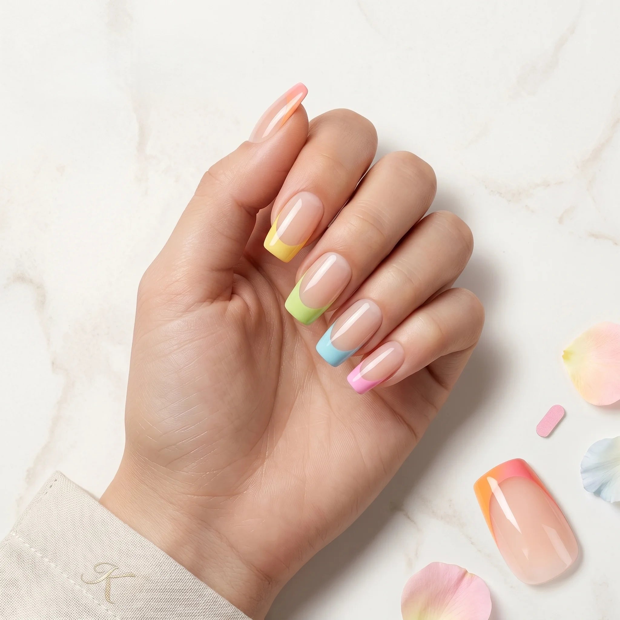 Kentrim Rainbow French Tip Press On Nails - 24 Pieces, 12 Sizes