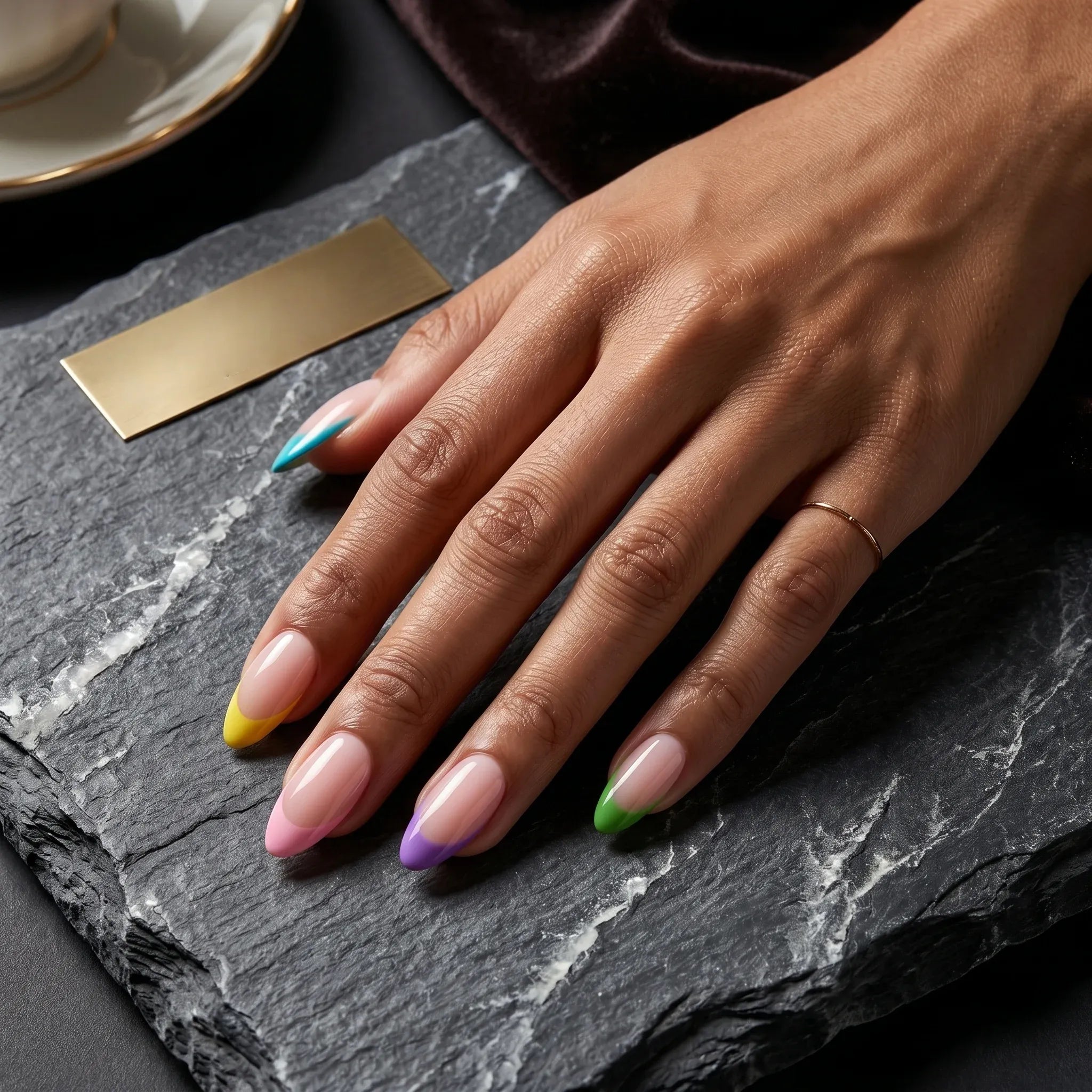 Kentrim Rainbow French Tip Press On Nails - 24 Pieces, 12 Sizes
