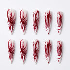 Kentrim Jelly Glue Red Kentrim Red Flame Blood Abstract Stiletto Halloween Press On Nails - 24 Pieces (12 Sizes)