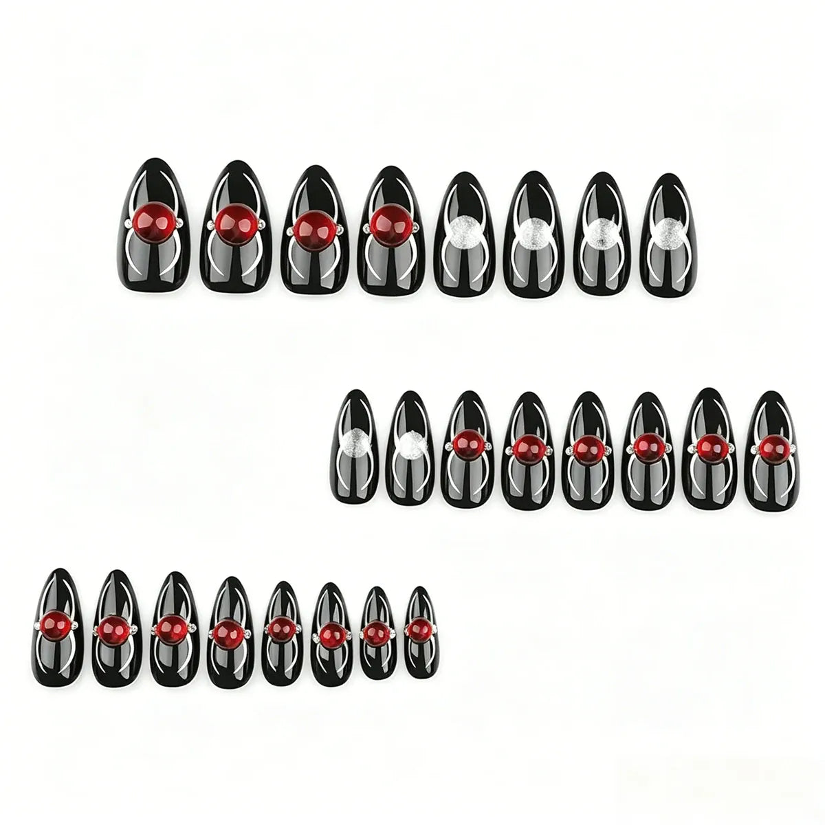 Kentrim Jelly Glue Black Kentrim Red Gem Spider Almond Halloween Press On Nails - 24 Pieces (12 Sizes)