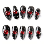 Kentrim Jelly Glue Black Kentrim Red Gem Spider Almond Halloween Press On Nails - 24 Pieces (12 Sizes)